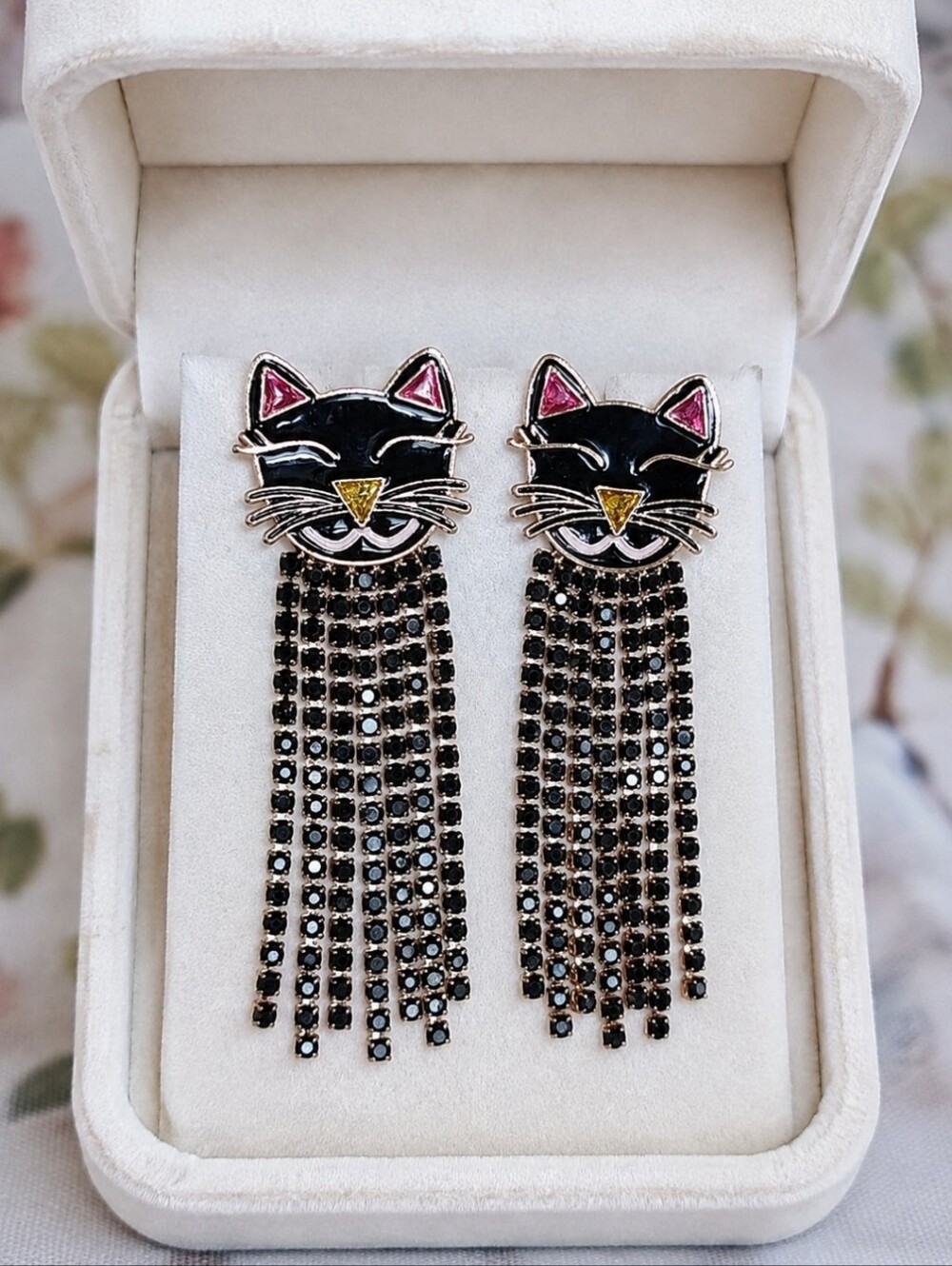 SugarFix BaubleBar Scaredy Black Cat Rhinestone Prong Set Pierced Earrings NWT